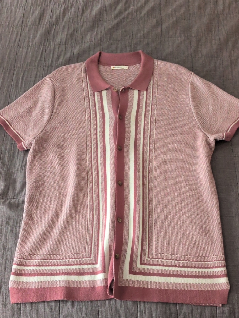 Marine Layer Pink & White Short Sleeve Button-Down Knit Shirt